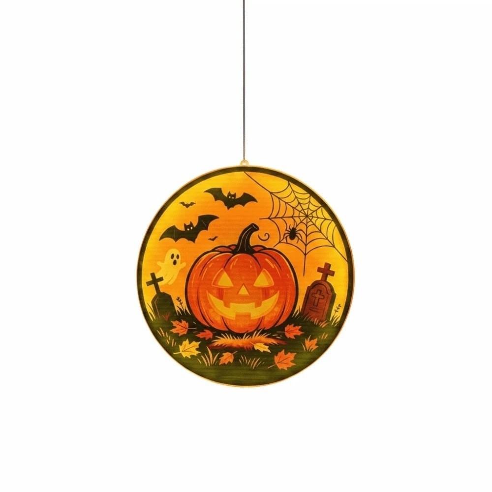 Warm Yellow Glow Pumpkin Hanging Lamp Ghost Silhouette Light Holiday House Decoration