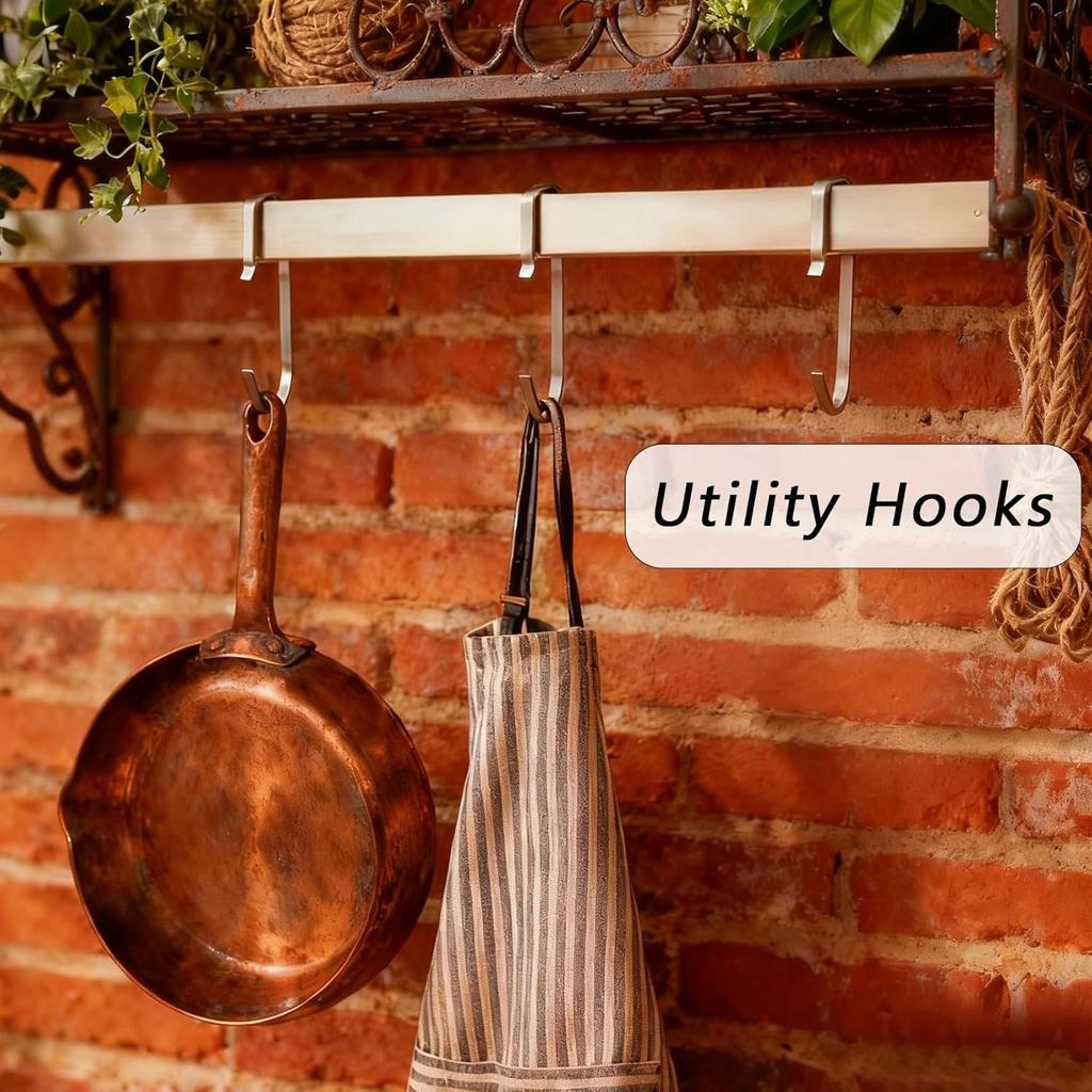 5Pcs Square Hooks, Stainless Steel Universal Hook, Utility Metal Hooks, Small Hanger for Home Kitchen Bathroom Bedroom Garden Office Hanging Pan Cup