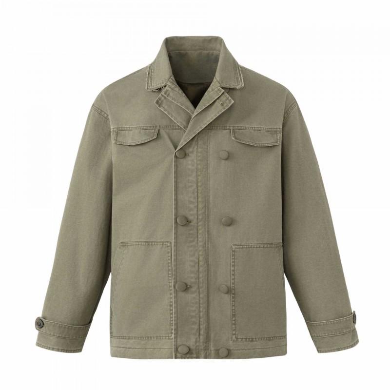 Unisex Vintage Streetwear Double-Breasted Workwear Jacket Cotton Blend Loose Fit Outerwear