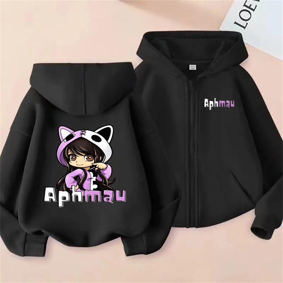 Aphmau Cartoon Print Anime Girl Kids Zip-Up Hoodie for Spring and Autumn