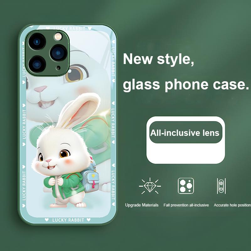 Blue Metallic Paint Tempered Glass Phone Case for Iphone 14 13 12 11 Pro Max X XS XR 7 8 Plus 2020 SE Jacketed Backpack Rabbit