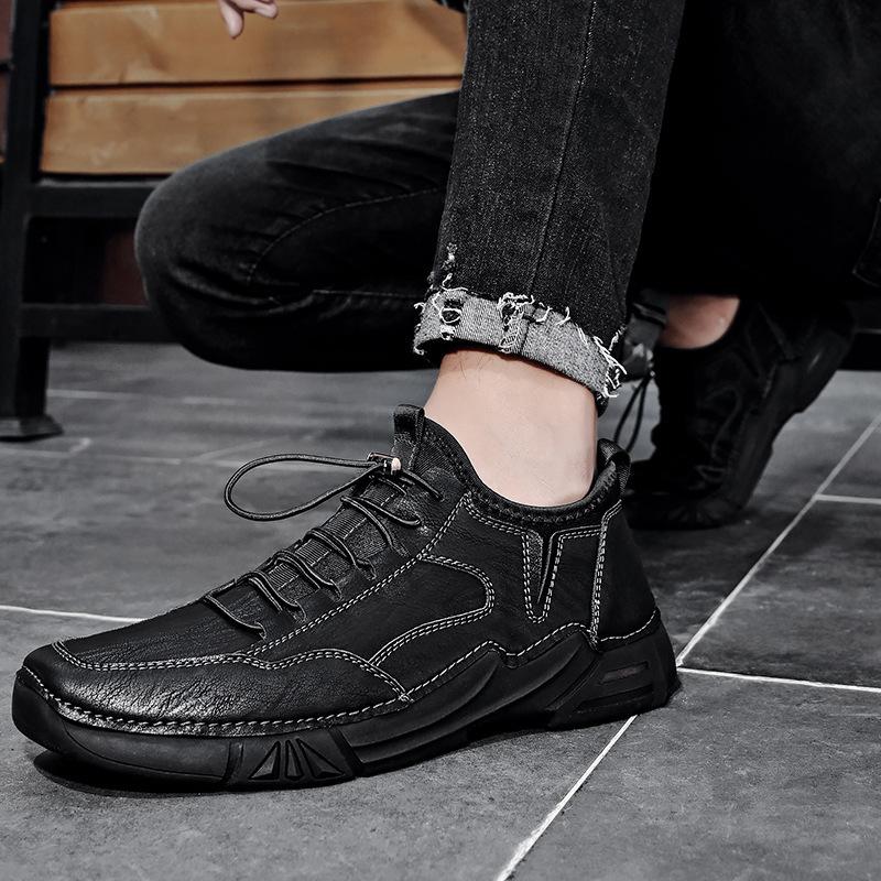 

2025 large size 46 men s autumn new thick-soled cowhide casual fashion casual elastic belt driving Shoes 46 чорний
