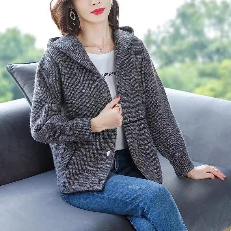 Coat for Women Casual Loose Cardigan Double Layer Solid Color Windbreaker Hooded Women Jacket