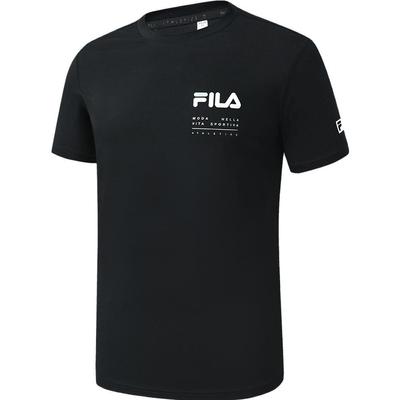 Solid Color Letter Print American Vintage Crew Neck Short Sleeve T-Shirt Men Tops Black A11M321108FBK