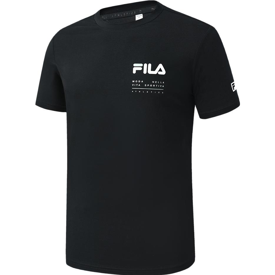 Fila Solid Color Letter Print American Vintage Crew Neck Short Sleeve T-Shirt Men Tops Black A11M321108FBK
