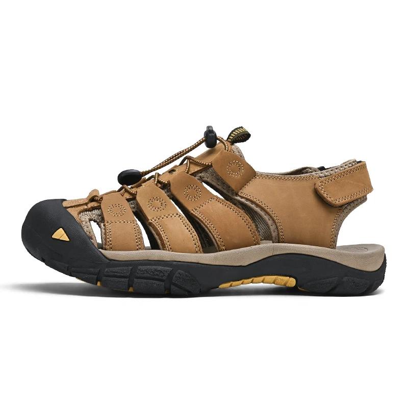Fashion New Outdoor Summer Men Sandals Travel Leather Men's Casual Shoes Non-Slip Quick Dry Beach Shoes Male Roman Shoes Plus Size 39-48