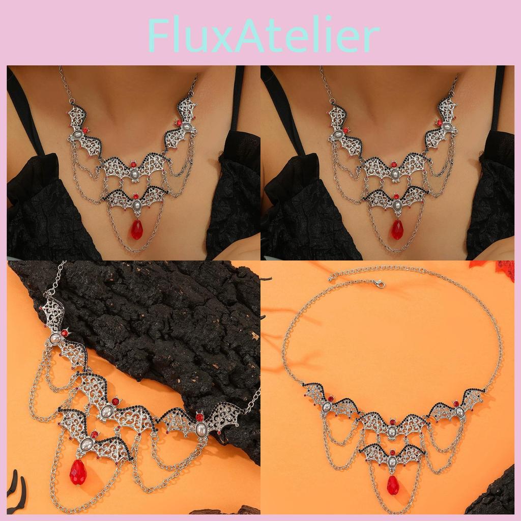 Alloy Trendy Punk Bat Necklace With Hollow Geometric Pendant Halloween Accessory