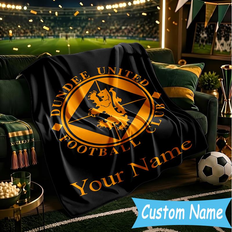 Custom Name Dundee United Crest Design Flannel Blanket, Use for Birthday/Holiday Gift, Soft Blanket for Sofa/Bed/Camping/Office, Home Decor