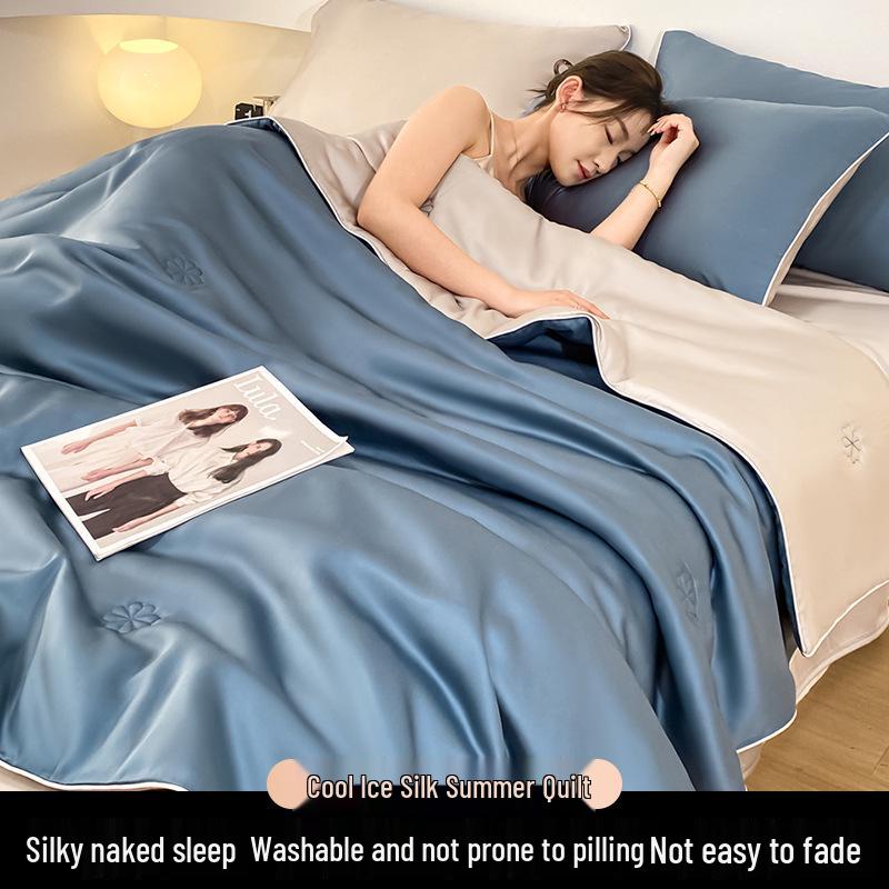 Sommerdecke aus Eisseide: Vierteiliges Set, Dünn & Atmungsaktiv, Einzel-/Doppelbett, Maschinenwaschbar