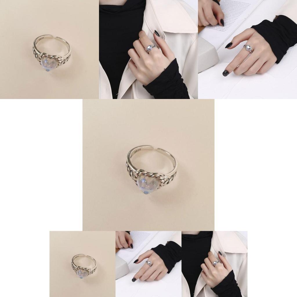 Exquisiter S925 Silber Koreanischer Herz Mondstein Gewebter Ring Für Stilvolle Junge Frauen