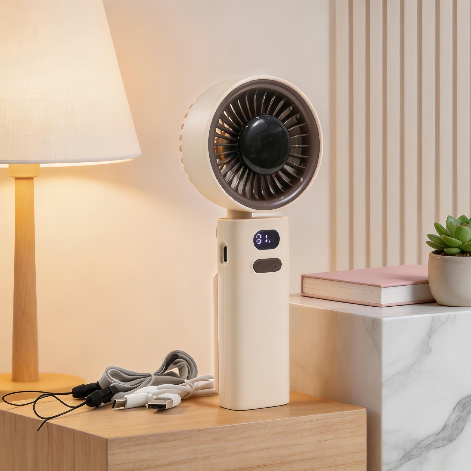 New USB Charging Clip, Handheld Digital Display, with Hanging Strap, Neck-worn Outdoor Small Fan, Folding Desktop Fan Digital display