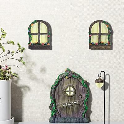 Set di Appendini Luminosi per Porte e Finestre in Resina, Appendini da Albero per Porta di Fate da Giardino Esterno, Decorazione da Parete per Micro-paesaggio