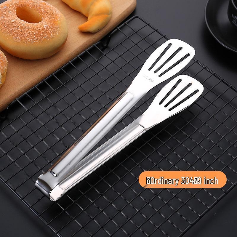 304 Stainless Steel Triple-Line Kitchen Tongs for Bread, Barbecue, and Buffet