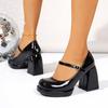 Block Heel Mary Jane Single Shoes Autumn New Round Toe Shallow Mouth One Strap Platform Non-Slip Wear-Resistant High Heels
