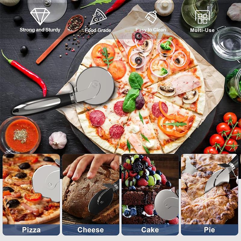 Pizza Wheel Cutter Server Set Stainless Steel Pizza Cutter Pie Server Spatula with Sharp Blade Kitchen Pizza Slicer Knife JT577
