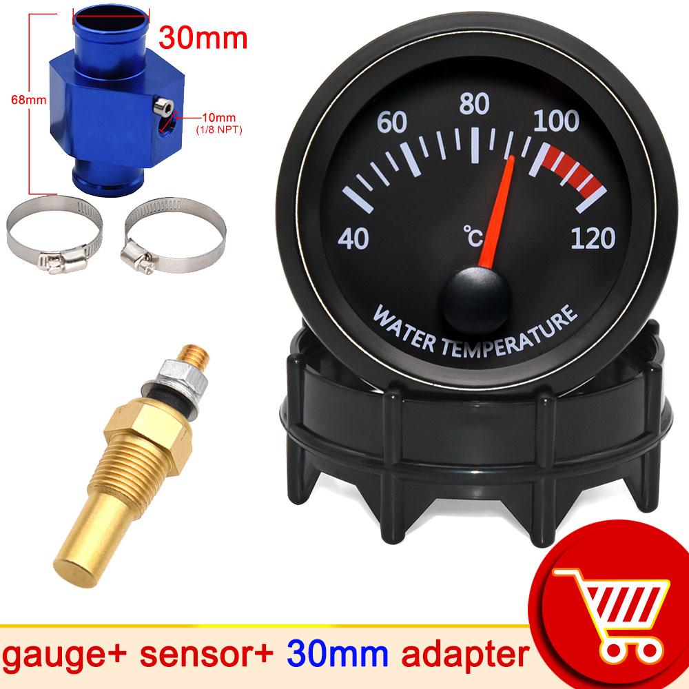 12v 52mm Car Water Temperature Gauge 40~120 ℃ With Water Temp Sensor 10mm Water Temp Joint Pipe 1/8NPT Sensor Adapter Car Racing