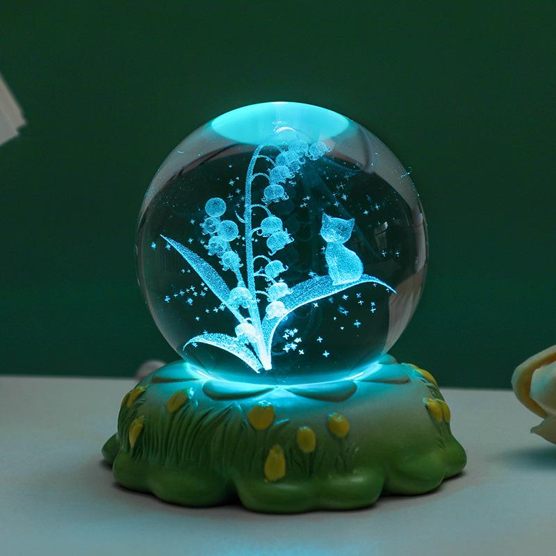 Tulip Crystal Ball 3D Night Light - Luminous Bedroom Ornament & Birthday Gift for Girls