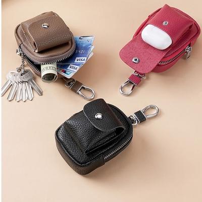 PU Leatheren Waist Hanging Key Bag Mini Size Top Layer Cowhide Earphone Storage Bag Hanging Buckle Small Pocket Coin Purse