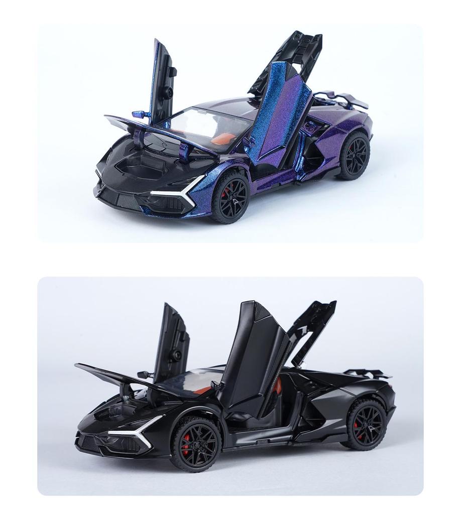 1:32 Lamborghini Revuelto Sports Car Model - Alloy, Scissor Doors, Sound & Light, Pull-back Simulation.