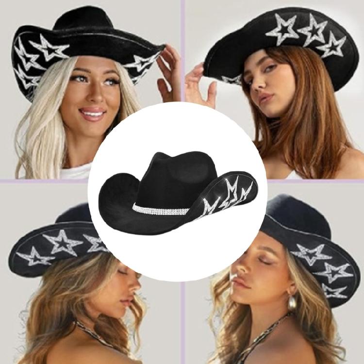 Rhinestone Woman Men Cowboy Hat for Christmas Elegant Ladies Prom Party Hat
