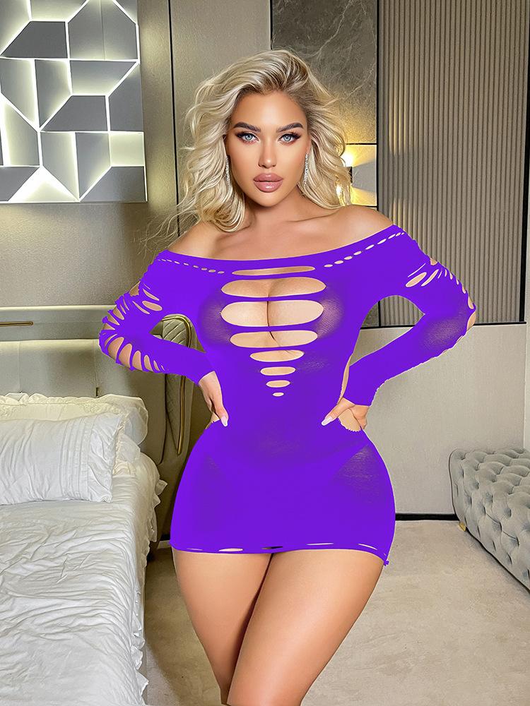 Long Sleeve Hip Wrap Skirt Sex Underwear Mesh Sexy Pajamas Backless Tights