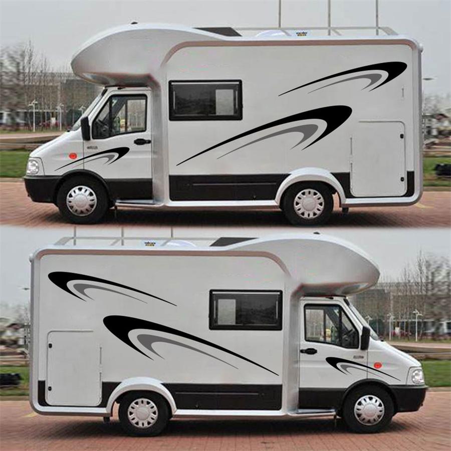Kit d'autocollants graphiques en vinyle noir et gris, pour remorque de camping-car, camping-car, des deux côtés
