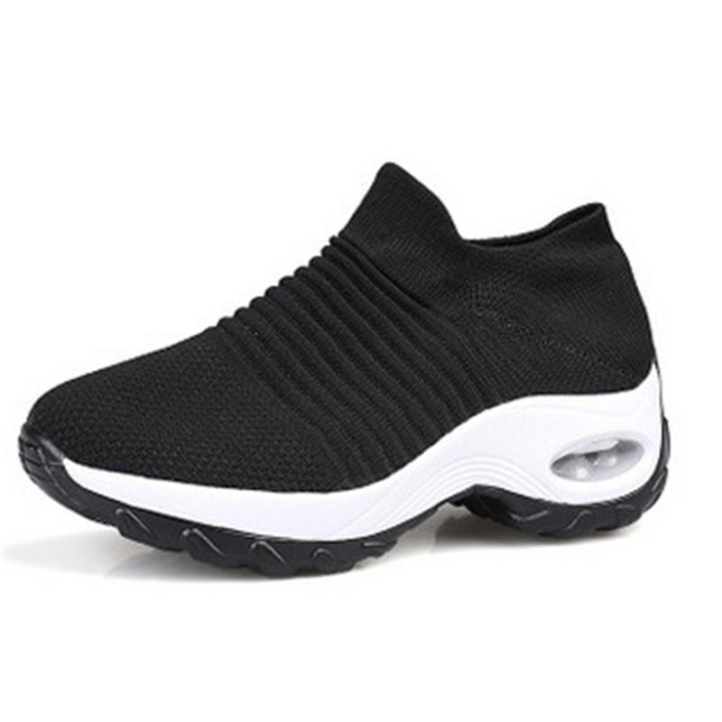 Flyknit Foot Cushion Walking Shoes Women's Soft Sole Shock-absorbing Breathable Sports Shoes Large Size Comfortable Casual Mom Shoes