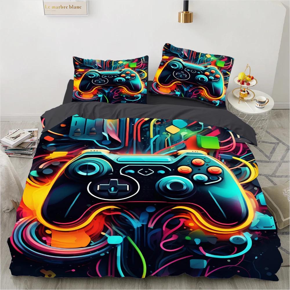 Game King Queen Duvet Cover 3D Black Game Handle Bedding Set For Kids Teens Boys Man Gamer Bedroom Decor Quilt Cover Pillowcase