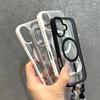 Magsafe Clear Phone Case For iPhone 15 14 16 Plus 11 12 13 Mini 16 Pro Max With Lanyard Shockproof Armour Wrist Strap Back Cover