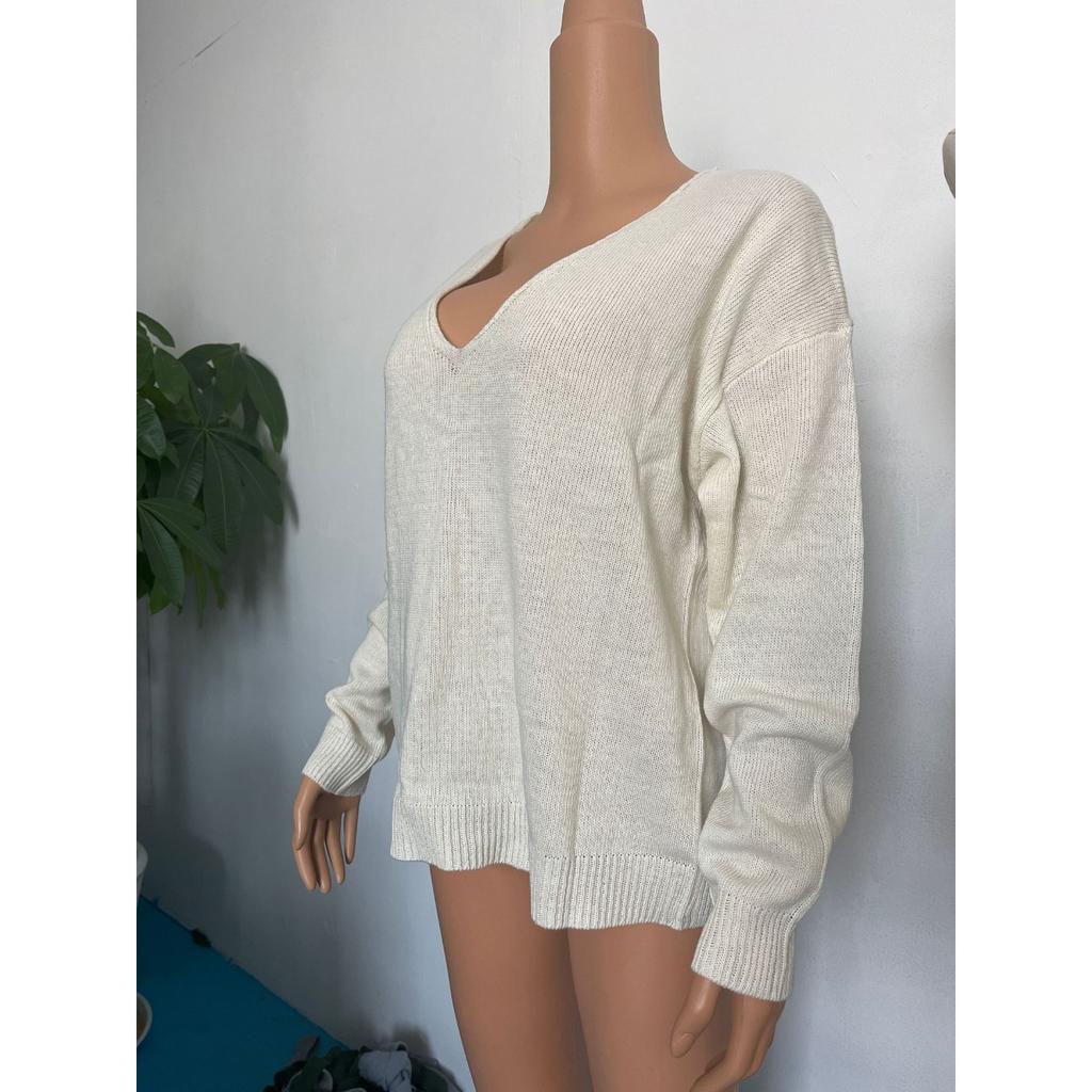 Ladies, Sweater, V-neck, Long Sleeved, Loose Fitting, Knitted Sweater, Base Coat, Top Coat