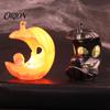 Halloween Pumpkin Skull Decoration LED Light-Up Moon Figurine, Spooky Face Crescent Atmosphere Props for Secret Room Night Light Home Desktop