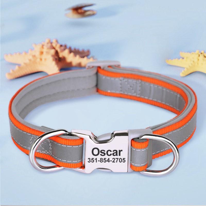 Reflective Dog Collar Small Medium Dogs Adjustable Non-Choke Pet Neck Strap With Engraving Option