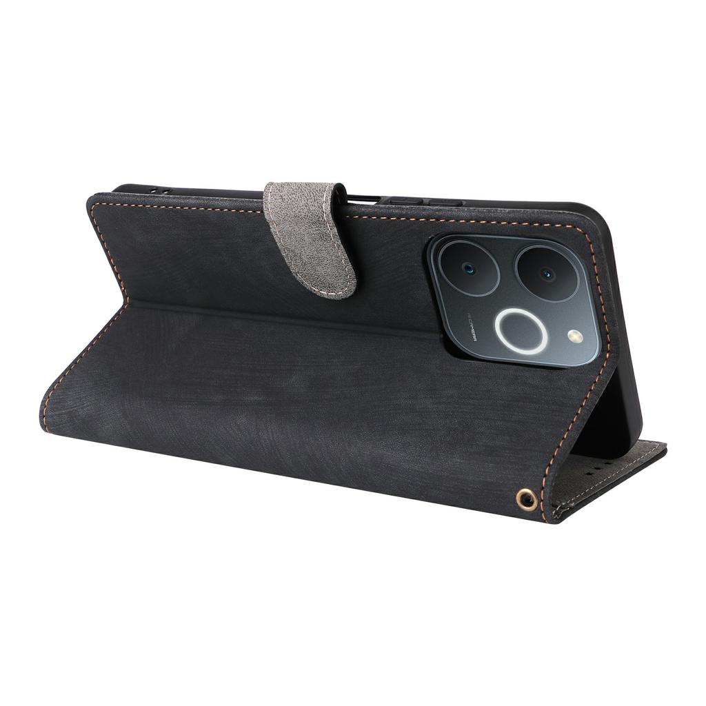 Etui portfelowe dla Realme Note 70T 4G/Note 70 4G/Narzo 80 Lite 4G/Realme C71 4G (Indie) Blokujący RFID Pokrowiec na telefon ze skóry PU z podstawką i paskiem