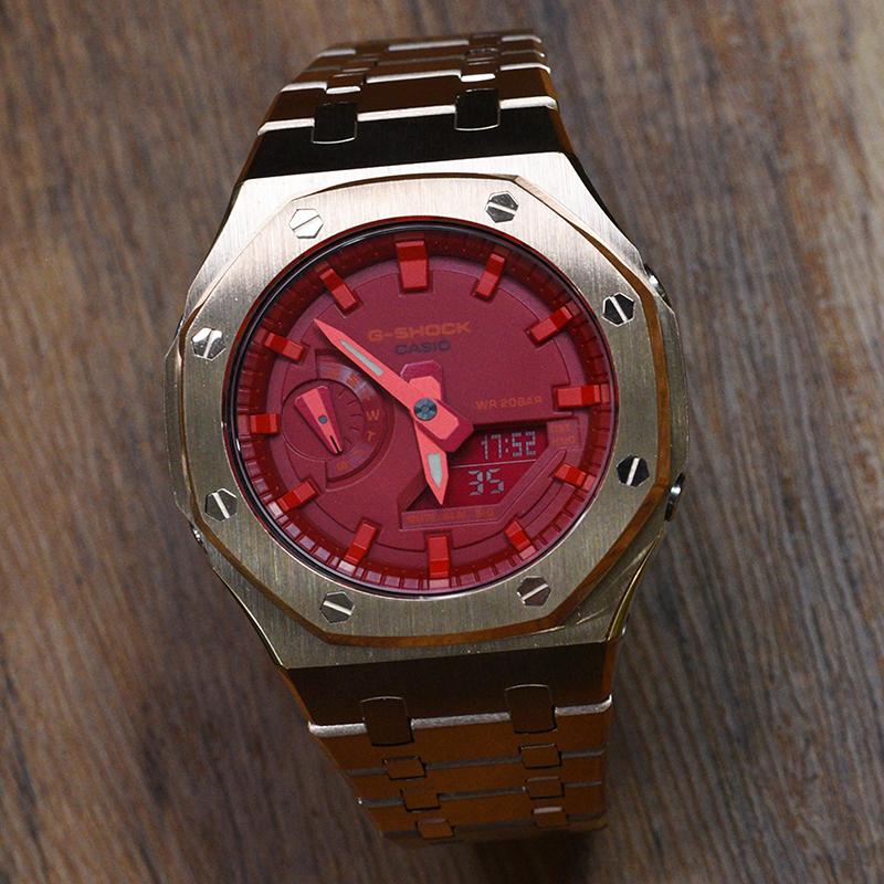 Casio Men Liquid Crystal,Analog Dual Display Series Red Watch GA-2100-4A(Watch3--)