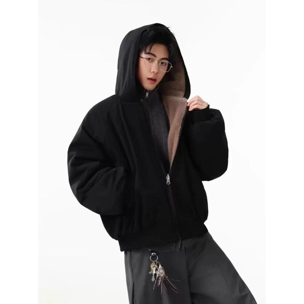 Trendy Reversible Men's Faux Rabbit Fur Cotton Jacket - Warm Hooded Winter Coat