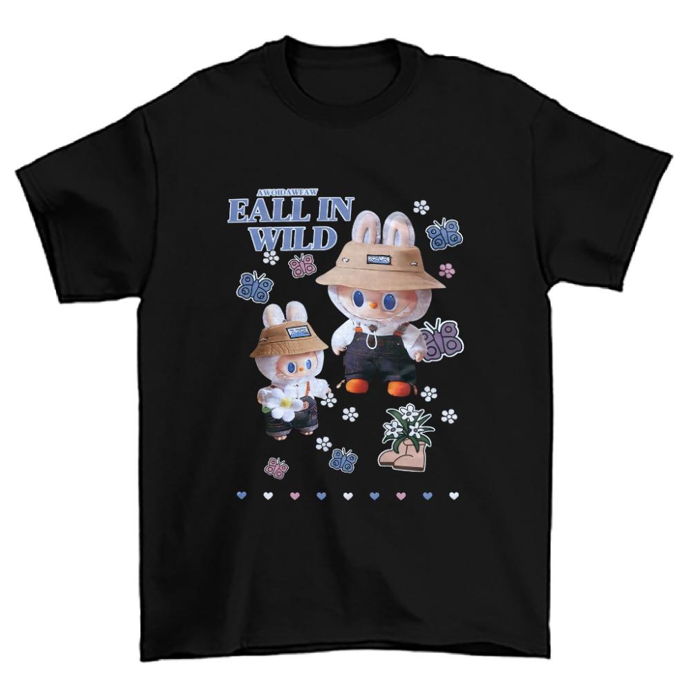2025 New LABUBU Girl Short-sleeved, Cute Girl Children's T-shirt, 3D Printed Pattern Children's Top, Beautiful Casual Round Neck Clothing