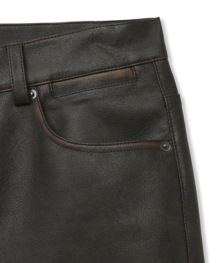 NOIRER Vintage Leather Straight Pants (Brown)