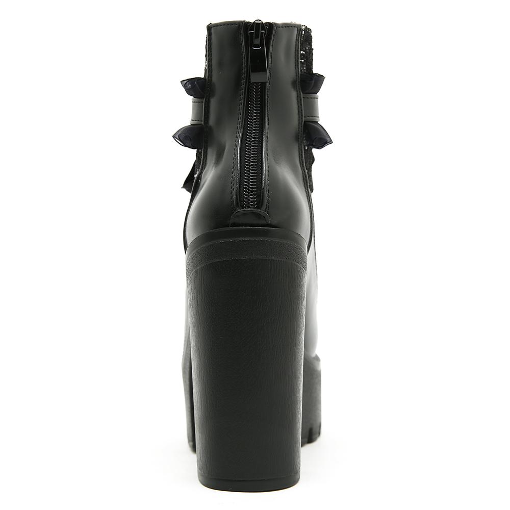 Gdgydh Gothic Lace Patchwork High Heel Ankle Boots For Women Zipper Chunky Heels Platform Short Boots Nightclub Shoes Autumn