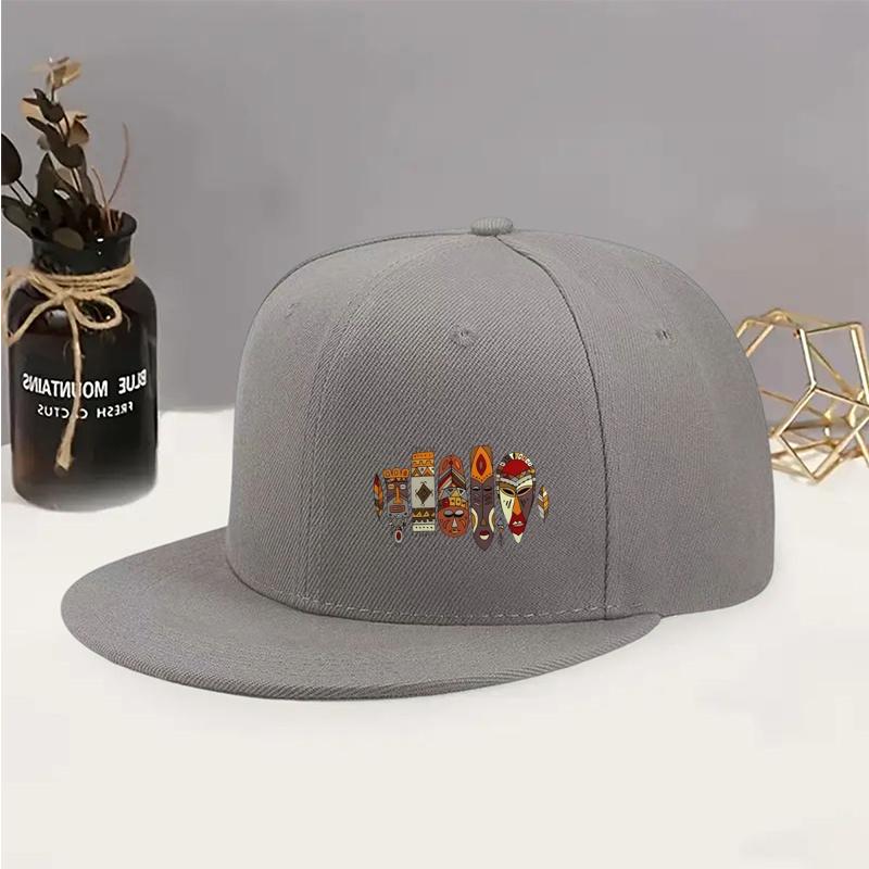 

African Tribal Mask Pattern Baseball Cap Unisex Polyester Street Style Casual Snapback Hat One Size