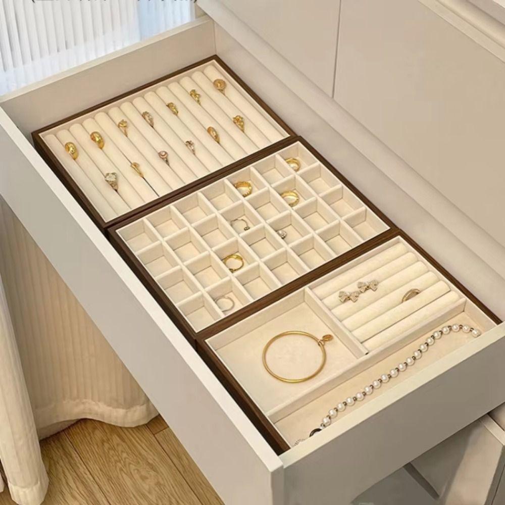 Solid Wood Earrings Storage Holder Velvet Lining High-end Necklace Organizer  Show case Props