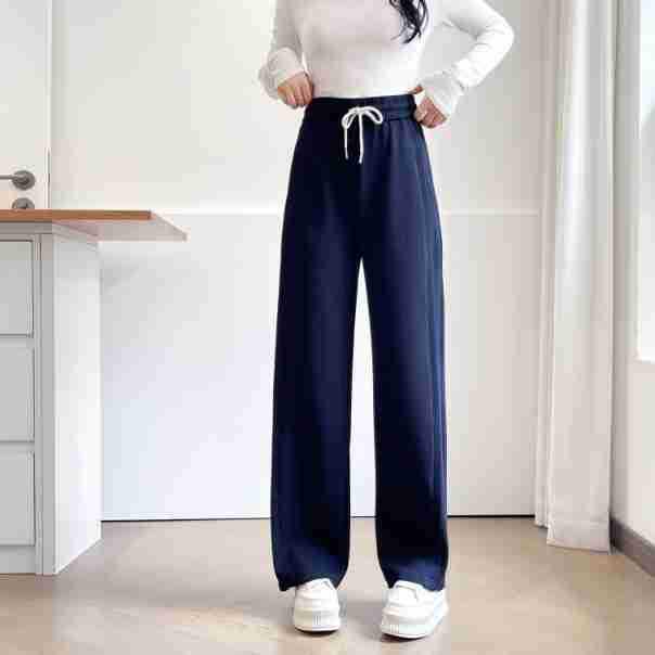 S41 Plus Size Women's Loose Fit Wide Leg Floor-Length Trousers for Autumn/Winter