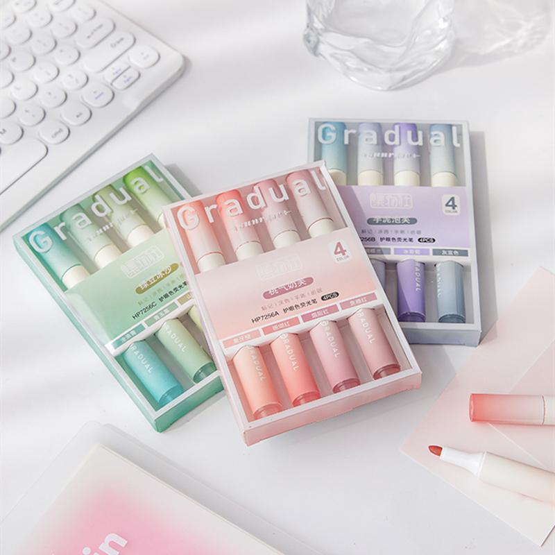 4pcs Gradual Sunrise Highlighter Pens Set Summer Mild Color Spot Liner Marker for Drawing Painting