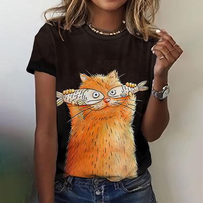 Cartoon Tiere Druck Damen T-Shirts Mode Neu Kurzarm Tees Tops Sommer Lockerer Pullover Lässig Straße Damenbekleidung