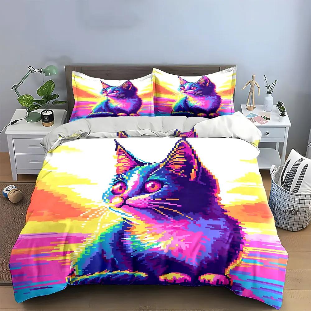 "Colorful Cat Art Decor Set" Soft Comfortable Duvet Cover Bedding Set Included 1*Duvet Cover & 2*Pillowcases gift