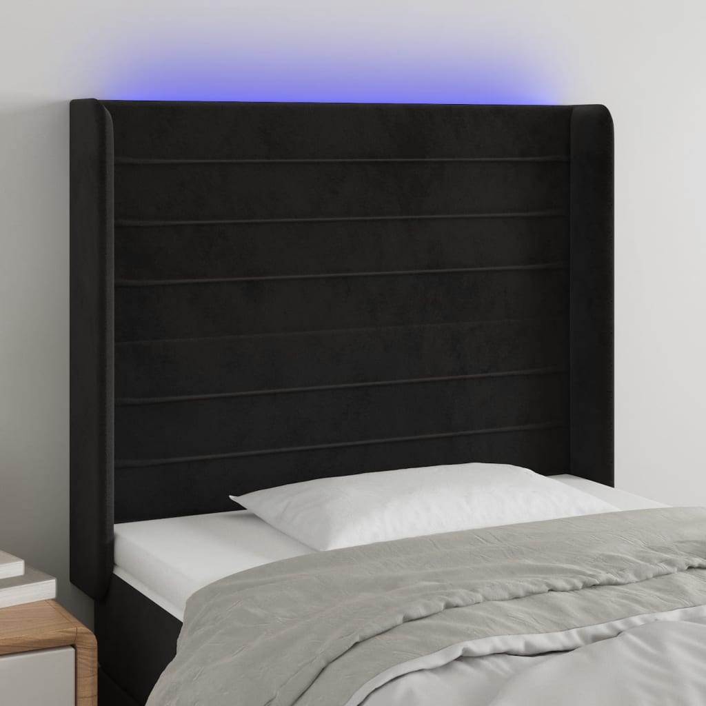 Vidaxl Zagłówek Do Łóżka Z Led, Czarny, 93X16X118/128 Cm, Aksamit
