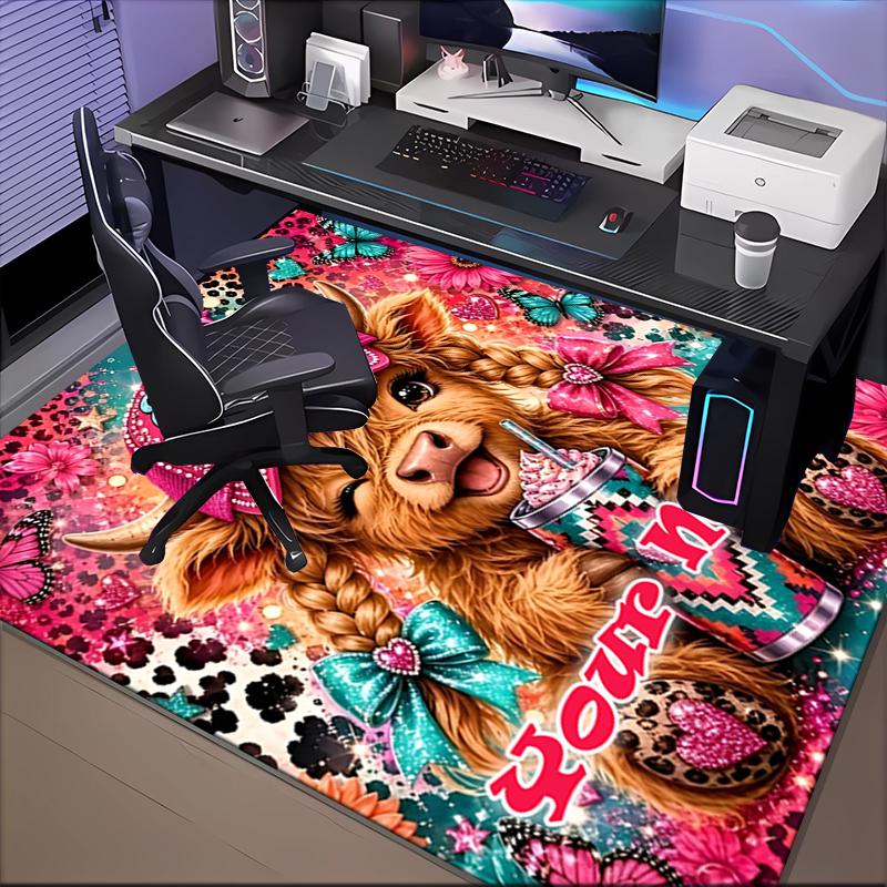 1PC Custom Name Colorful Cow Celebration Theme Floor Mat Ideal for Living Room, Game Rooms, Office, Bedroom,Floor Mat Playful Design145
