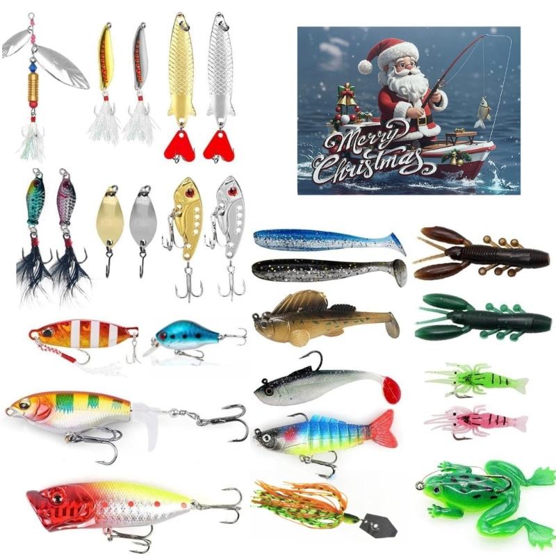 24Pcs Fishing Tackle Advent Calendar Fishing Lure Swimbaits Artificial Hard Baits Christmas Gift for Dad & Fishing Lover