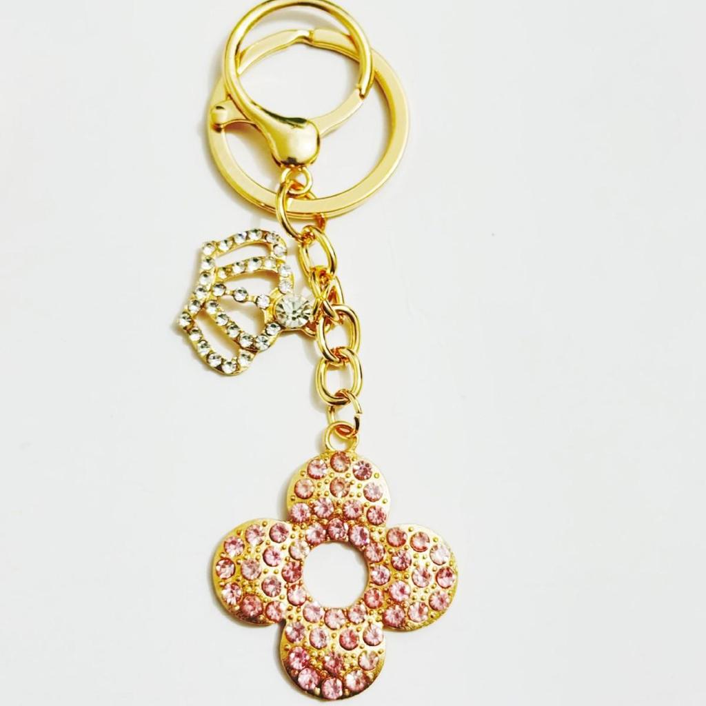 Korean Rhinestone Crown & Flower Keychain – Exquisite Pendant for Bags & Cars