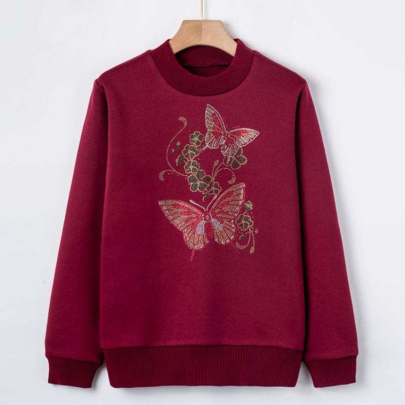 

Winter mother s plush sweater new middle-aged and old women s integrated plush bottoming shirt grandma pullover knitted sweater 3XL (120-67.5 kg recommended)