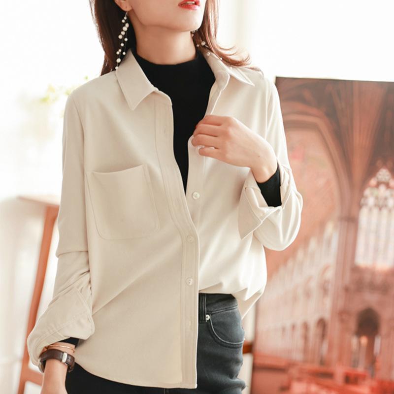 

Рубашка из плотного вельвета, женская, с длинными рукавами, зимняя, в стиле ретро, свободный верх, нижняя часть рубашки XXL светло-бежевый